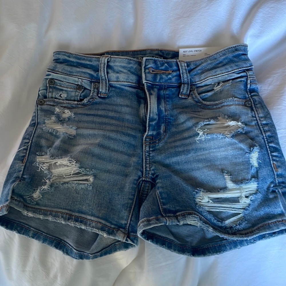 American Eagle Ripped Blue Denim Shorts
